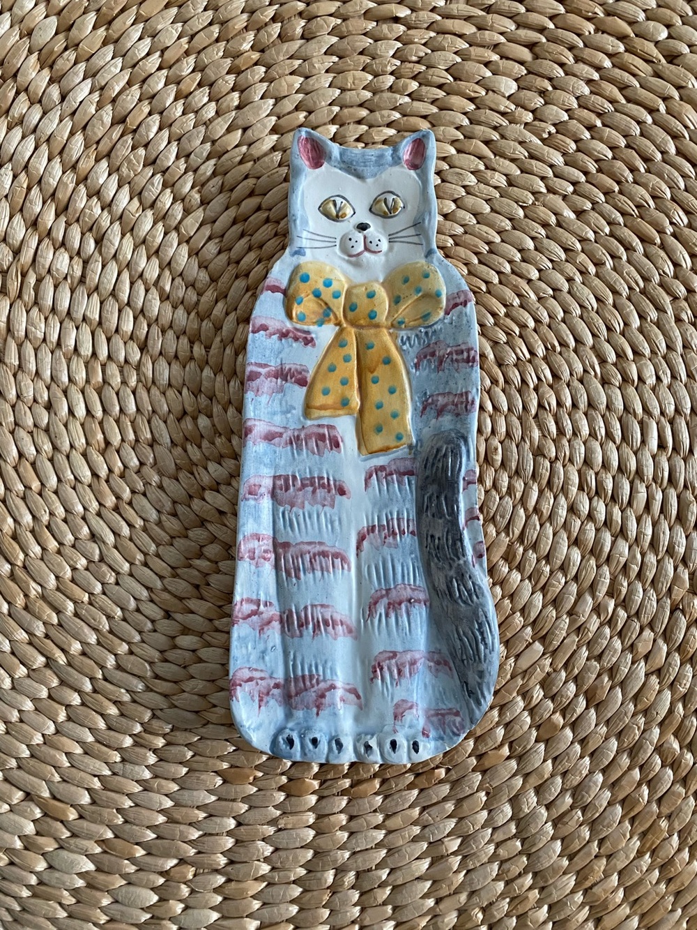 VTG Italica Ars Ceramic Cat w Bow Spoon Rest Wall Hanging Made in Italy Retro